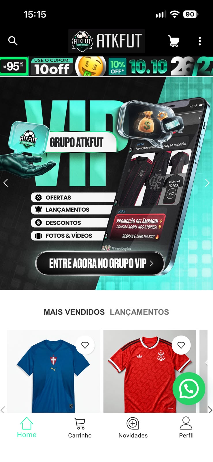 Tela inicial do app ATKFUT